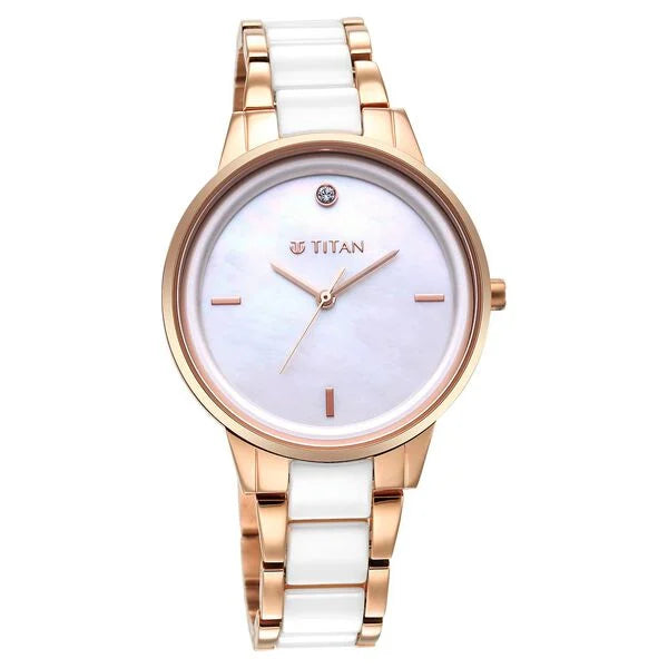 Titan Purple Ceramics MOP Dial Analog Steel and Ceramic Strap Watch for Women