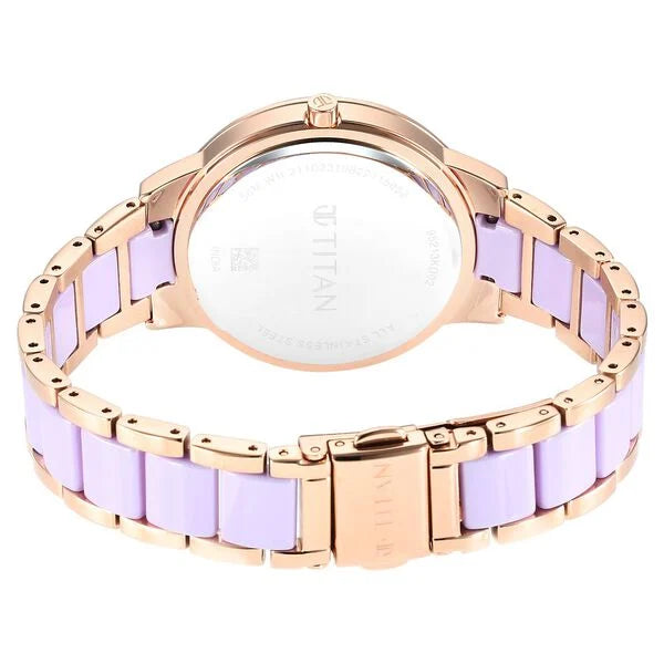 Titan Purple Ceramics Mother of pearl Dial Analog Steel and Ceramic Strap Watch for Women