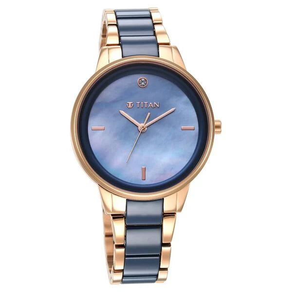 Titan Purple Ceramics Blue Dial Analog Steel and Ceramic Strap watch for Women