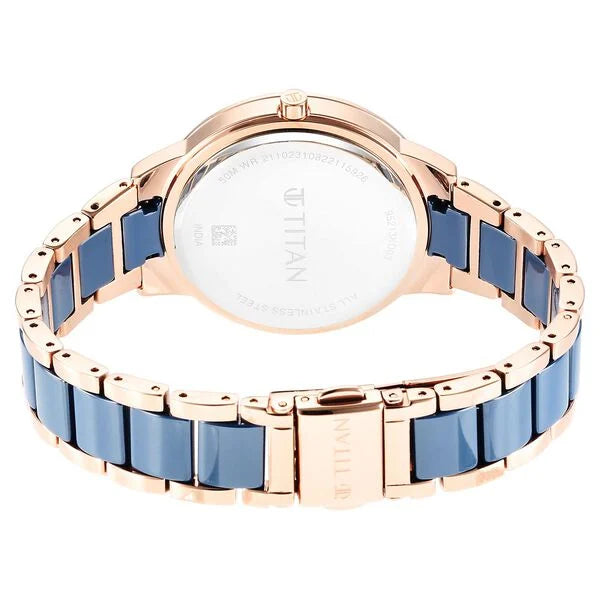 Titan Purple Ceramics Blue Dial Analog Steel and Ceramic Strap watch for Women