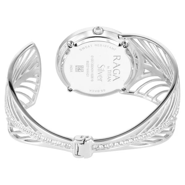 Titan Raga Silver Quartz Analog Blue Dial With Sterling Silver Metal Strap And Case Watch For Women (Large)