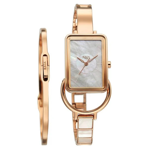 Titan Raga Power Pearls Quartz Analog Mother Of Pearl Dial Metal Strap Watch for Women