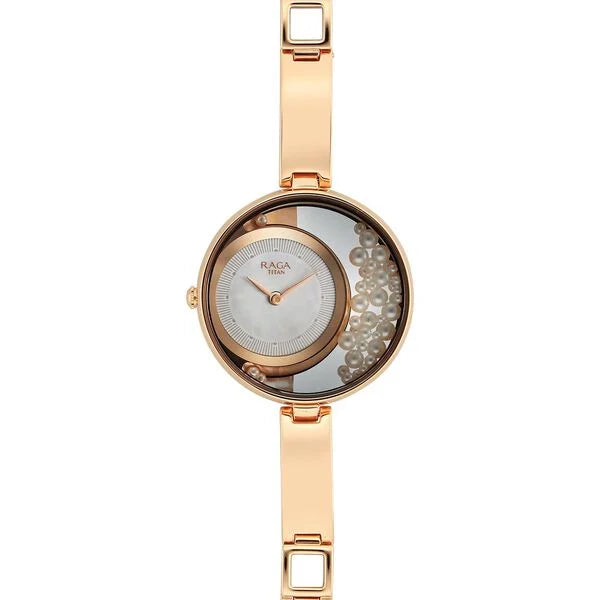 Titan Raga Power Pearls Quartz Analog White Dial with loose pearls Metal Strap Watch for Women