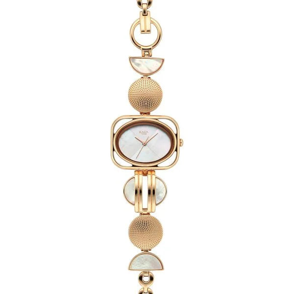 Titan Raga Power Pearls Quarz Analog Perlmutt Zifferblatt Metallarmband Uhr für Damen
