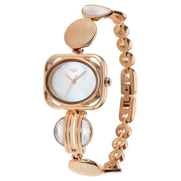 Titan Raga Power Pearls Quarz Analog Perlmutt Zifferblatt Metallarmband Uhr für Damen
