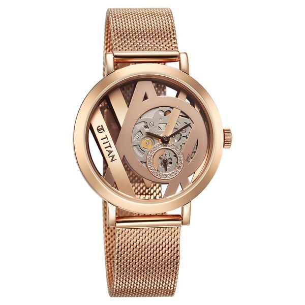 Titan Purple Abstract Quartz Analog Rose Gold Stainless Steel Strap for Women