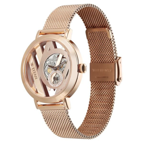 Titan Purple Abstract Quartz Analog Rose Gold Stainless Steel Strap for Women