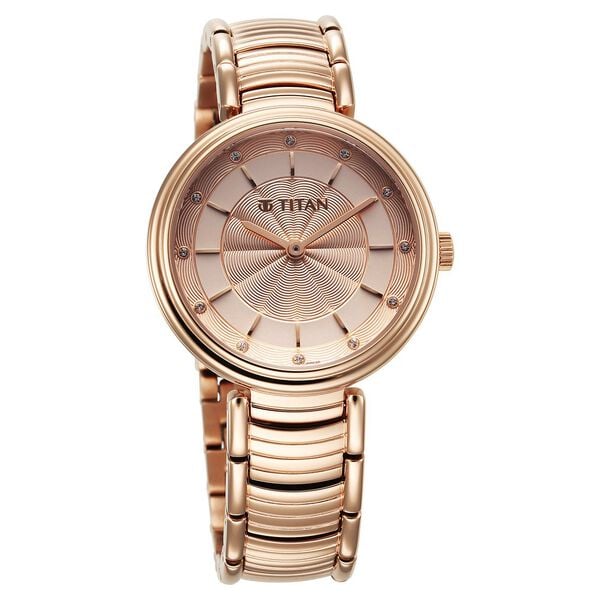 Titan Aura Quartz Analog Rose Gold Dial Rose Gold Stainless Steel Strap Watch for Women