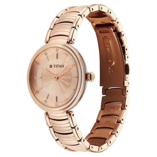 Titan Aura Quartz Analog Rose Gold Dial Rose Gold Stainless Steel Strap Watch for Women