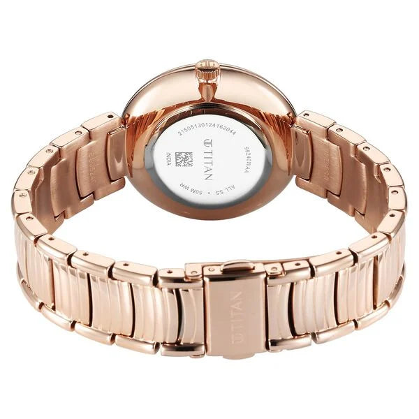 Titan Aura Quartz Analog Rose Gold Dial Rose Gold Stainless Steel Strap Watch for Women