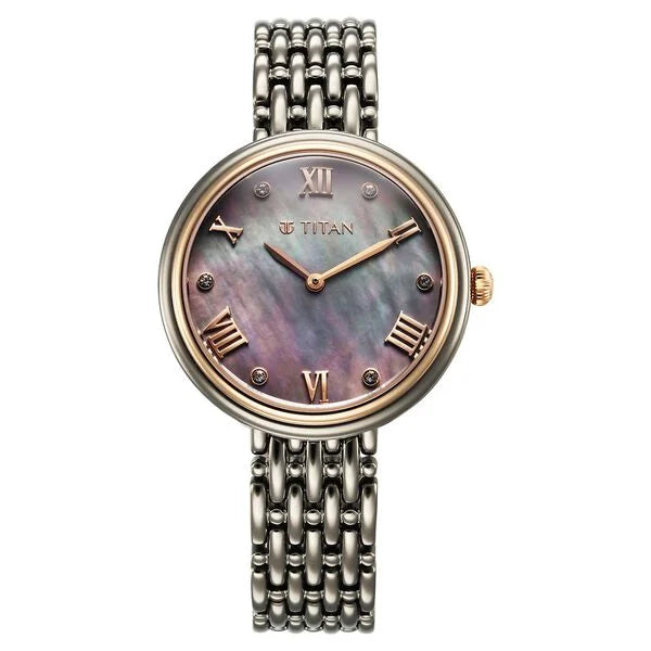 Titan Aura Quartz Analog Titanium Mother of Pearl Dial Titanium Stainless Steel Strap Watch for Women