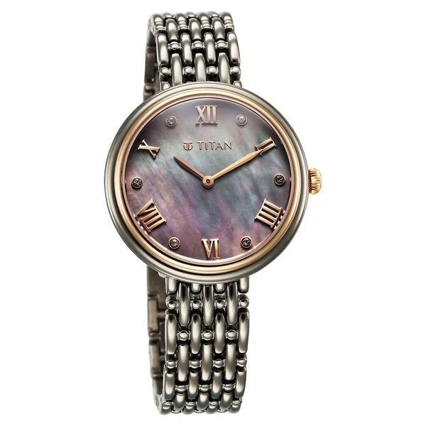 Titan Aura Quartz Analog Titanium Mother of Pearl Dial Titanium Stainless Steel Strap Watch for Women