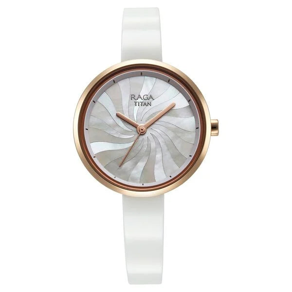 Titan Raga Memoirs Quartz Analog Mother Of Pearl Dial With White Ceramic Strap Watch For Women