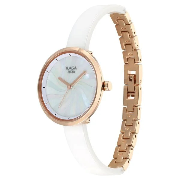 Titan Raga Memoirs Quartz Analog Mother Of Pearl Dial With White Ceramic Strap Watch For Women