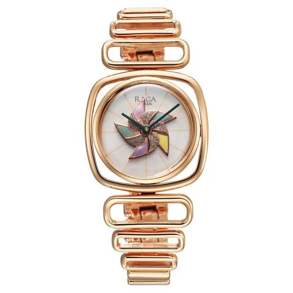 Titan Raga Memoirs Quartz Analog Mother of Pearl Dial With Rose Gold Color Metal Strap Watch For Women