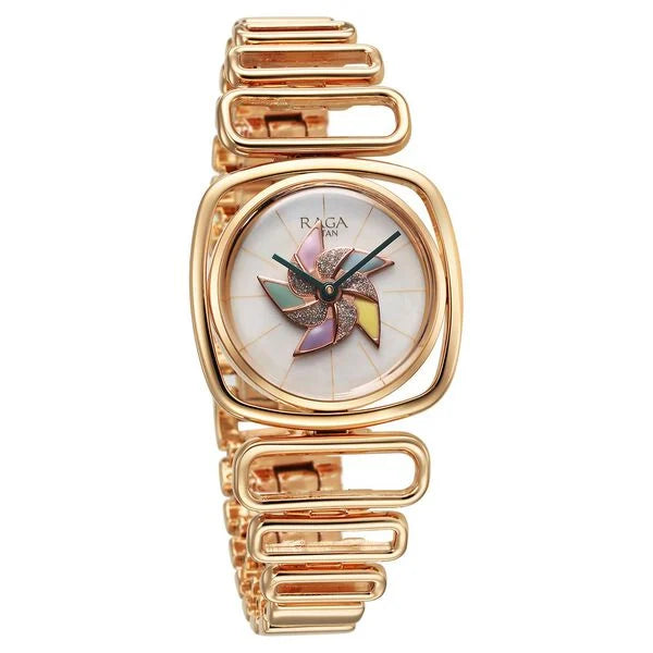 Titan Raga Memoirs Quartz Analog Mother of Pearl Dial With Rose Gold Color Metal Strap Watch For Women