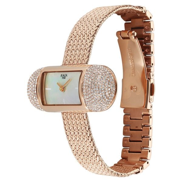 Titan Raga Memoirs Quartz Analog Mother Of Pearl Dial With Rose Gold Metal Strap Watch For Women