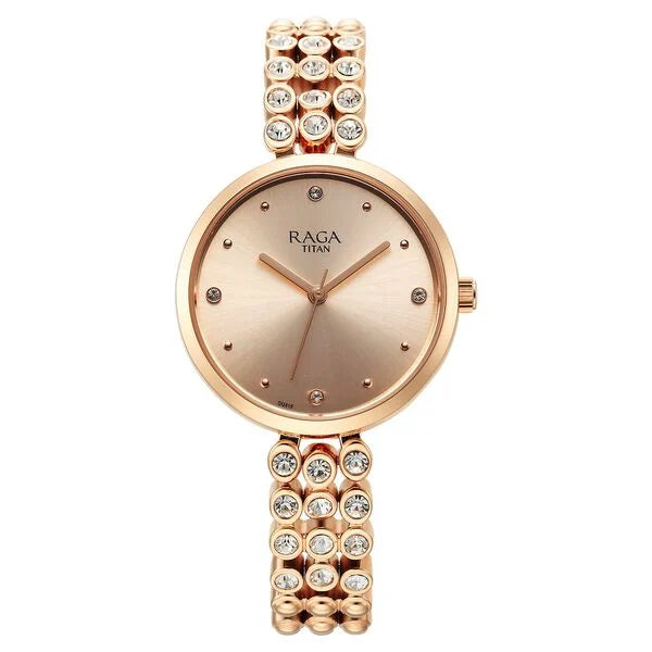 Titan Raga Showstopper Quartz Analog Rose Gold Dial Metal Strap Watch for Women