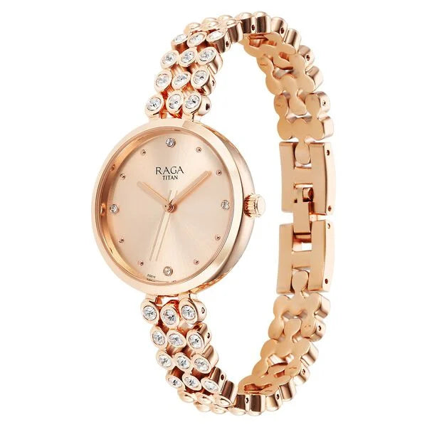 Titan Raga Showstopper Quartz Analog Rose Gold Dial Metal Strap Watch for Women