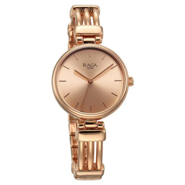 Titan Raga Showstopper Quartz Analog Rose Gold Dial Metal Strap Watch for Women