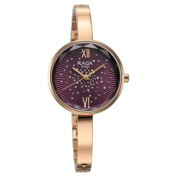 Titan Raga Showstopper Quartz Analog Purple Dial Metal Strap Watch for Women