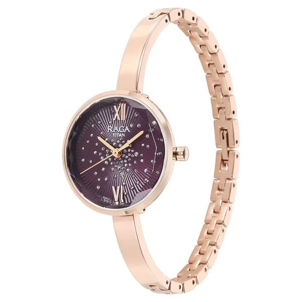 Titan Raga Showstopper Quartz Analog Purple Dial Metal Strap Watch for Women