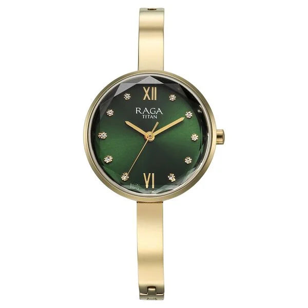 Titan Raga Showstopper Quartz Analog Green Dial Metal Strap Watch for Women