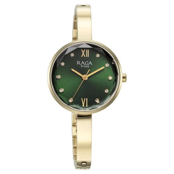 Titan Raga Showstopper Quartz Analog Green Dial Metal Strap Watch for Women