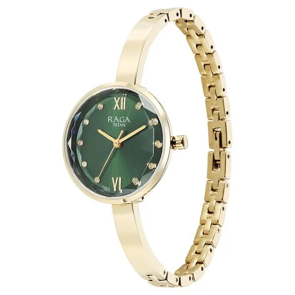 Titan Raga Showstopper Quartz Analog Green Dial Metal Strap Watch for Women