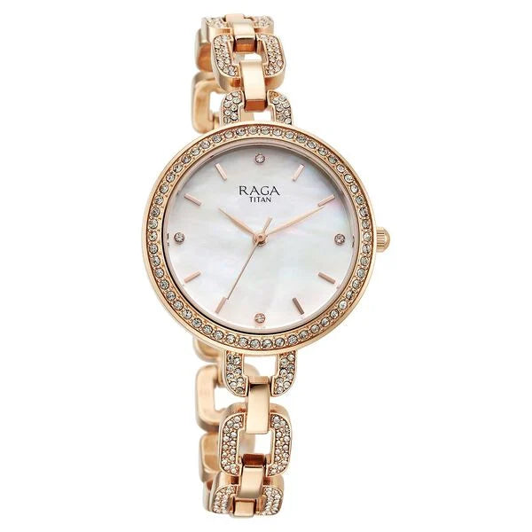 Titan Raga Showstopper Quartz Analog Mother Of Pearl Dial Metal Strap Watch for Women