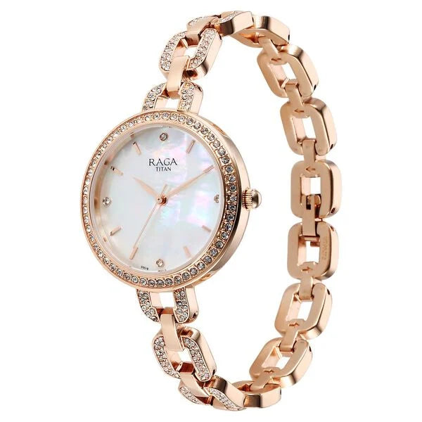 Titan Raga Showstopper Quartz Analog Mother Of Pearl Dial Metal Strap Watch for Women