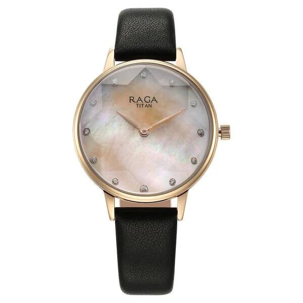 Titan Raga Showstopper Quartz Analog Mother Of Pearl Dial Leather Strap Watch for Women