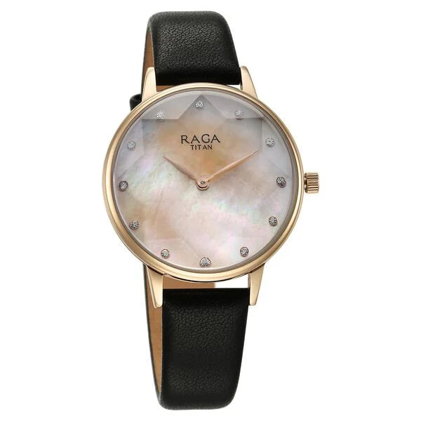 Titan Raga Showstopper Quartz Analog Mother Of Pearl Dial Leather Strap Watch for Women