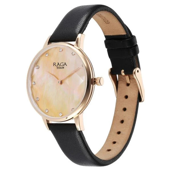 Titan Raga Showstopper Quartz Analog Mother Of Pearl Dial Leather Strap Watch for Women