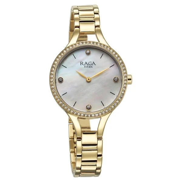 Titan Raga Showstopper Quartz Analog Mother Of Pearl Dial Metal Strap Watch for Women