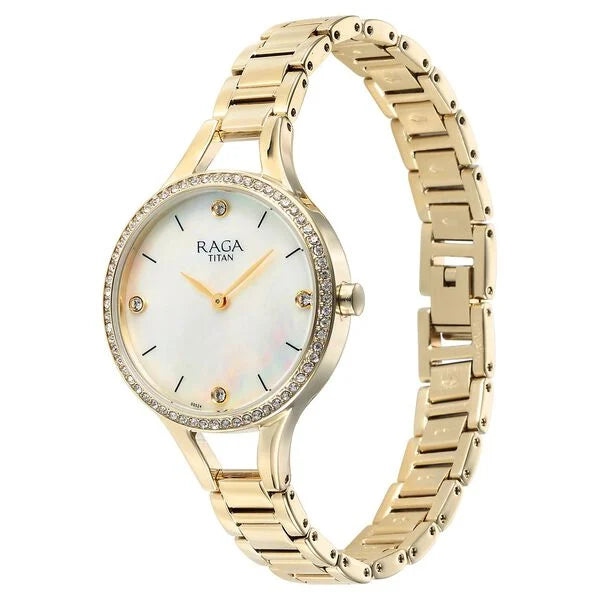 Titan Raga Showstopper Quartz Analog Mother Of Pearl Dial Metal Strap Watch for Women