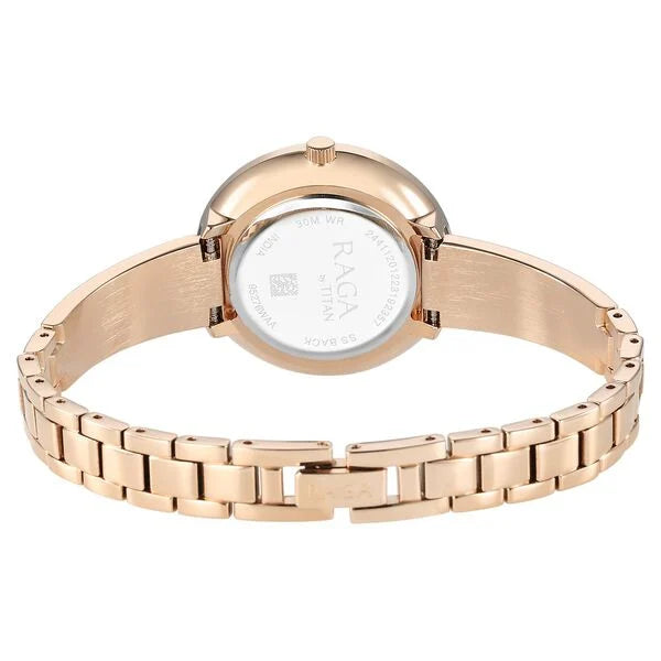 Titan Raga Showstopper Purple Dial Rose Gold Metal Strap Watch for Women