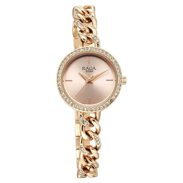 Titan Raga Showstopper Quartz Analog Rose Gold Dial Metal Strap Watch for Women