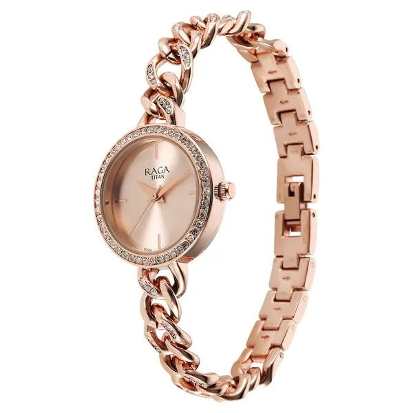 Titan Raga Showstopper Quartz Analog Rose Gold Dial Metal Strap Watch for Women