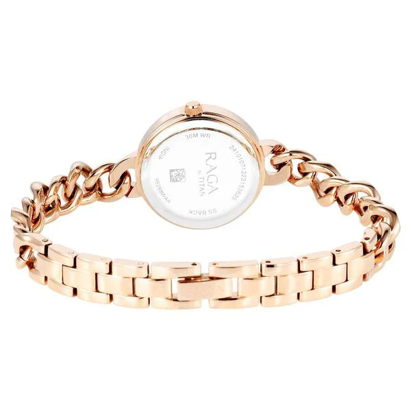 Titan Raga Showstopper Quartz Analog Rose Gold Dial Metal Strap Watch for Women