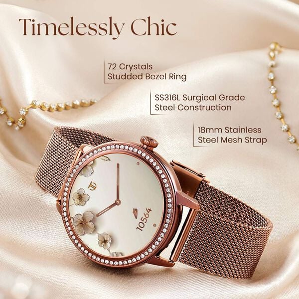 Titan Valerie Premium Smartwatch with All 316L SS Construction, Skin Temp. Sensor, Women’s Health, SingleSync BT Calling