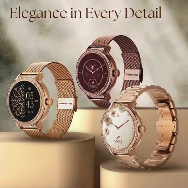 Titan Valerie Premium Smartwatch with All 316L SS Construction, Skin Temp. Sensor, Women’s Health, SingleSync BT Calling