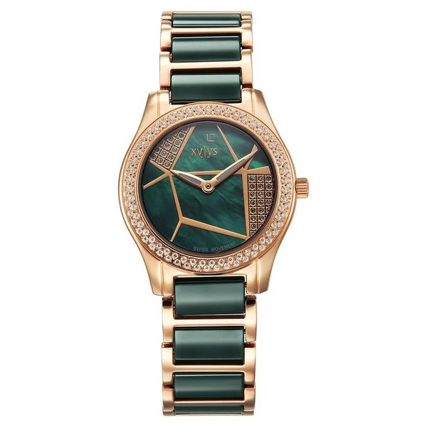 Titan Xylys Quartz Analog Green Dial Green Steel & Ceramic Strap Watch For Women