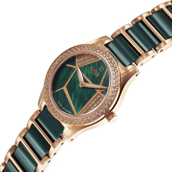 Titan Xylys Quartz Analog Green Dial Green Steel & Ceramic Strap Watch For Women