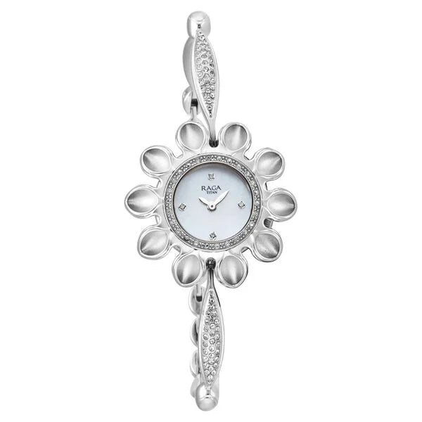 Titan Raga Silver Mother Of Pearl Dial Analog Sterling Silver Strap Watch for Women