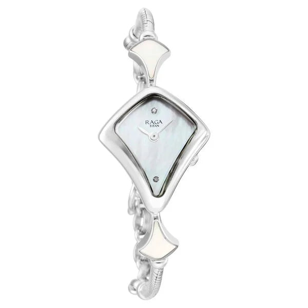 Titan Raga Silver Mother Of Pearl Dial Analog Sterling Silver Strap watch for Women