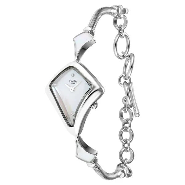 Titan Raga Silver Mother Of Pearl Dial Analog Sterling Silver Strap watch for Women