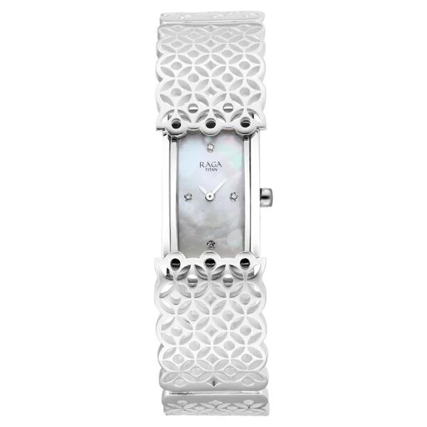 Titan Raga Silver Mother Of Pearl Analog Sterling Silver Strap watch for Women