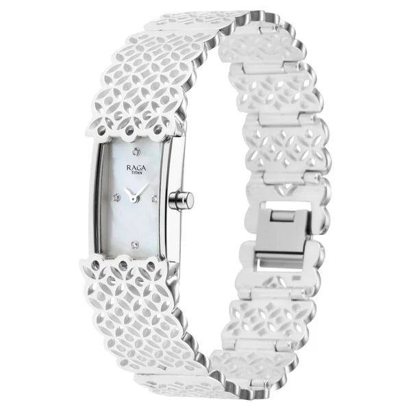 Titan Raga Silver Mother Of Pearl Analog Sterling Silver Strap watch for Women