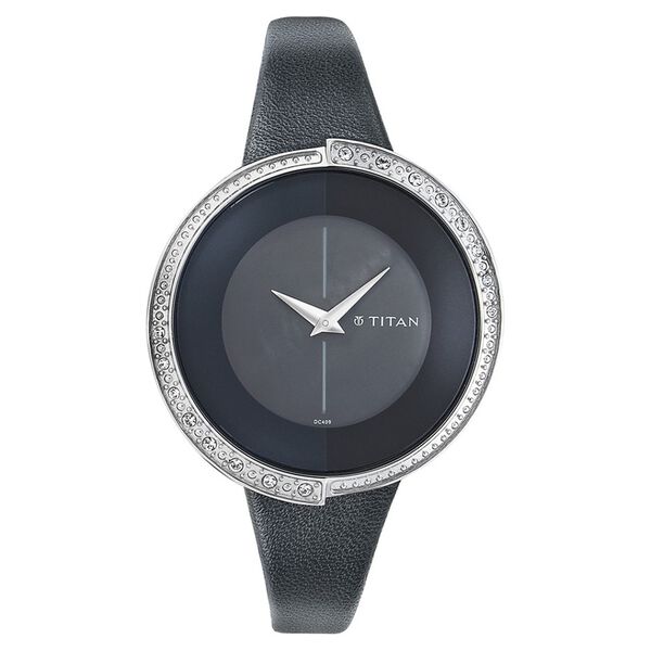 Titan Quartz Analog Black Dial Leather Strap Watch for Women